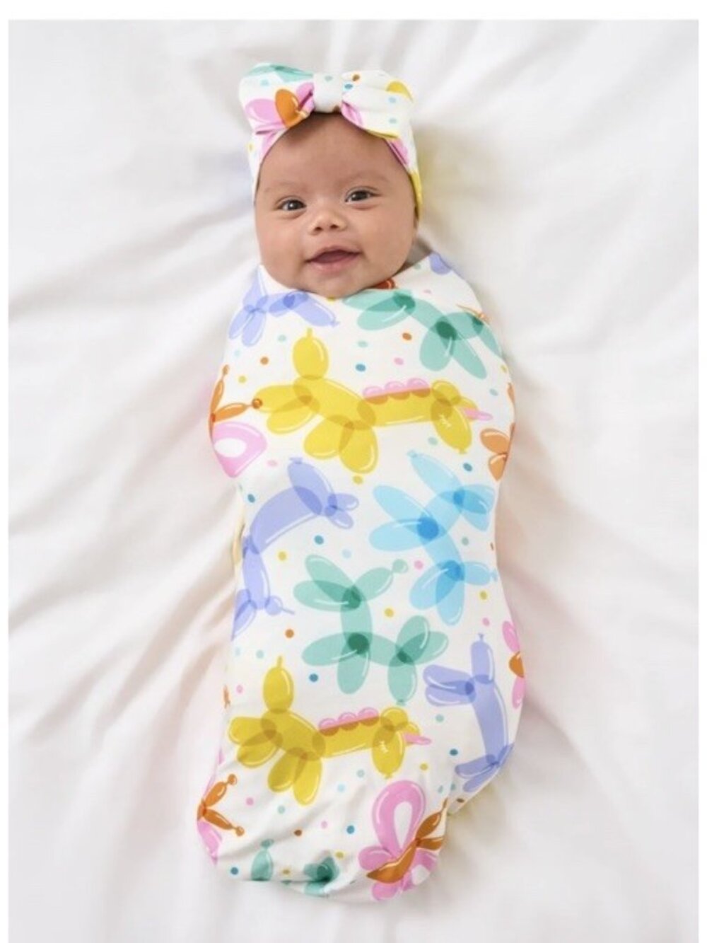 NIB Little Sleepies Balloon Bash Swaddle & Luxe Bow Headband  Photo Prop Animal
